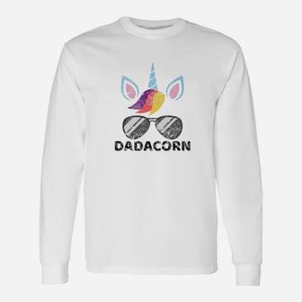 Distressed Dadacorn Unicorn Dad Sunglasses For Him Long Sleeve T-Shirt - Seseable