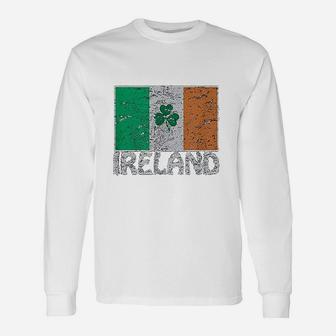 Distressed Ireland Flag Shamrock Cool Irish Flags Long Sleeve T-Shirt - Seseable