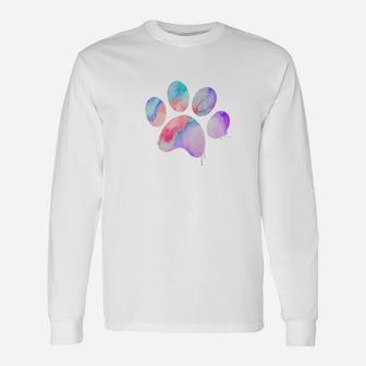 Dog Lovers Paw Prin Cool Watercolor Long Sleeve T-Shirt - Seseable