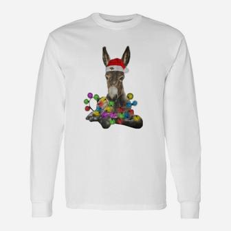 Donkey Merry And Bright Christmas Long Sleeve T-Shirt - Seseable
