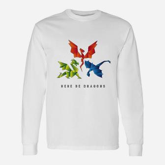 Where The Dragons Went Origami Style Dragons Long Sleeve T-Shirt - Seseable