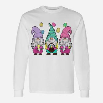 Easter Gnomes In Pastel Spring Pattern Outfit And Easter Egg Long Sleeve T-Shirt - Seseable