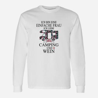 Einfache Frau Camping & Wein Damen Langarmshirts mit Wohnmobil-Muster - Seseable