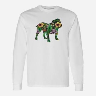 English Bulldog Flower Floral Dog Silhouette Long Sleeve T-Shirt | Seseable UK