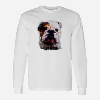 English Bulldog Watercolor Effect Graphic Dog Love Long Sleeve T-Shirt - Seseable