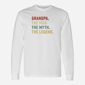 Fathers Day Shirt The Man Myth Legend Grandpa Papa Long Sleeve T-Shirt - Seseable