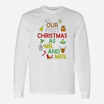 Our First Christmas As Mr And Mrs T-shirt Newly Wed Marriag Long Sleeve T-Shirt - Seseable