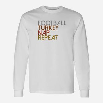 Football Turkey Nap Repeat Thanksgiving Vintage Long Sleeve T-Shirt - Seseable