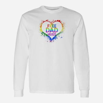 Free Dad Hugs Lgbt Heart Gay Flag Fathers Day Premium Long Sleeve T-Shirt - Seseable