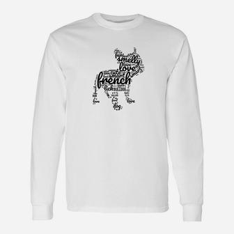 French Bulldog Dog Words In The Shape Of A Frenchie Long Sleeve T-Shirt - Seseable