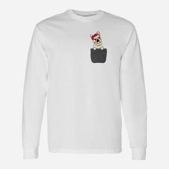 French Bulldog Santa Hat In Your Pocket Christmas Gif Long Sleeve T-Shirt - Seseable