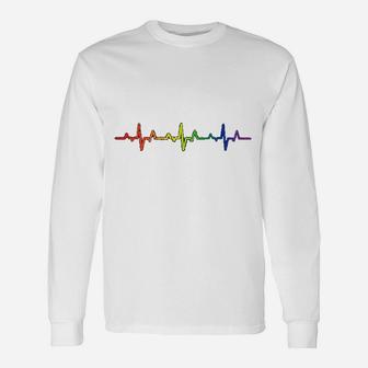 Gay Heartbeat Pride Rainbow Flag Lgbtq Cool Lgbt Ally Long Sleeve T-Shirt - Seseable