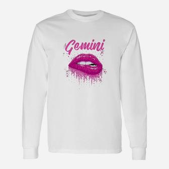 Gemini Zodiac Birthday Pink Lips Long Sleeve T-Shirt - Seseable