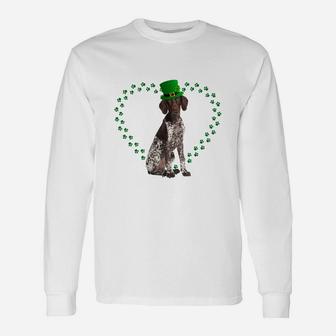 German Shorthair Pointer Heart Paw Leprechaun Hat Irish St Patricks Day For Dog Lovers Long Sleeve T-Shirt - Seseable