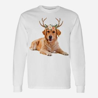 Golden Retriever Dog Reindeer Antlers Christmas Long Sleeve T-Shirt - Seseable