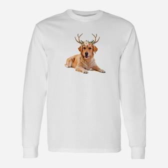Golden Retriever Dog Reindeer Antlers Christmas Shirt Long Sleeve T-Shirt - Seseable
