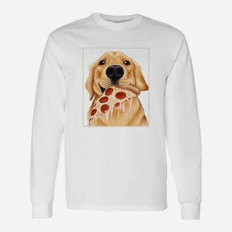 Golden Retriever Eating Pizza Dog With A Slice Of Pizza Long Sleeve T-Shirt - Seseable