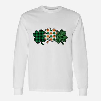 Green Plaid Leopard Shamrocks St Patricks Day Long Sleeve T-Shirt - Seseable