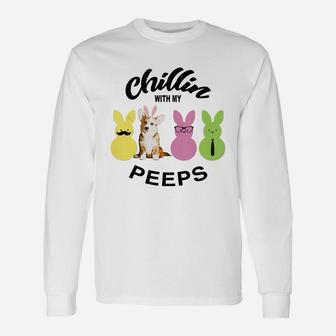 Happy 2021 Easter Bunny Cute Corgi Chilling With My Peeps For Dog Lovers Long Sleeve T-Shirt - Seseable