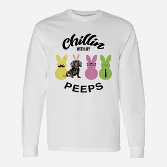 Happy 2021 Easter Bunny Cute Dachshund Chilling With My Peeps For Dog Lovers Long Sleeve T-Shirt - Seseable