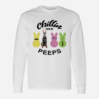 Happy 2021 Easter Bunny Cute Doberman Chilling With My Peeps For Dog Lovers Long Sleeve T-Shirt - Seseable