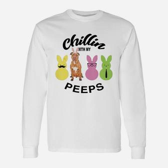 Happy 2021 Easter Bunny Cute Pitbull Chilling With My Peeps For Dog Lovers Long Sleeve T-Shirt - Seseable