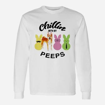 Happy 2021 Easter Bunny Cute Shiba Inu Chilling With My Peeps For Dog Lovers Long Sleeve T-Shirt - Seseable