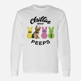 Happy 2021 Easter Bunny Cute Yorkshire Terrier Chilling With My Peeps For Dog Lovers Long Sleeve T-Shirt - Seseable