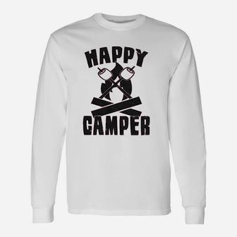 Happy Camper Camping Hiking Cool Vintage Graphic Retro Long Sleeve T-Shirt - Seseable