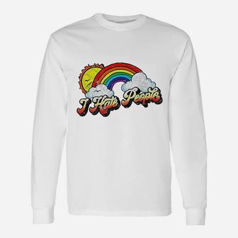 I Hate People Antisocial Distressed Vintage Rainbow Long Sleeve T-Shirt - Seseable