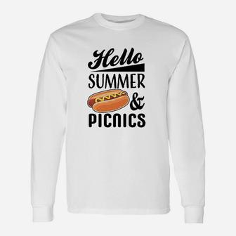 Hello Summer And Picnics With Hot Dog Long Sleeve T-Shirt - Seseable