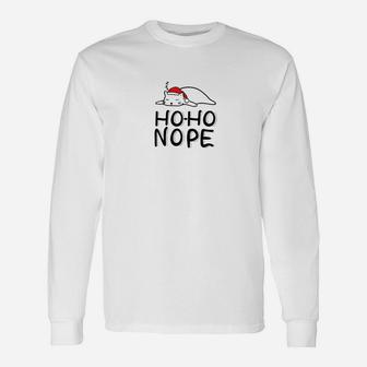 Ho Ho Nope Lazy Cat With Santa Hat Christmas Long Sleeve T-Shirt - Seseable