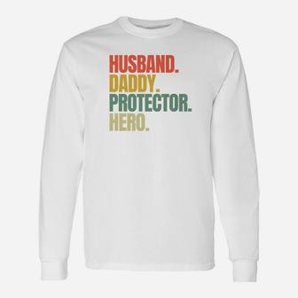 Husband Daddy Protector Hero Shirt Fathers Day Dad Son Premium Long Sleeve T-Shirt - Seseable