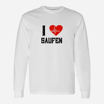 Ich liebe Saufen Herzpulslinie Langarmshirts, Lustiges Trinker Langarmshirts - Seseable