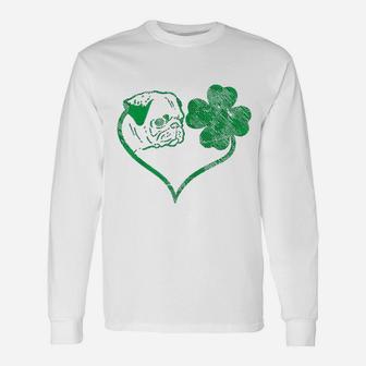 Irish Pug Face Shamrock Clover St Patricks Day Long Sleeve T-Shirt - Seseable