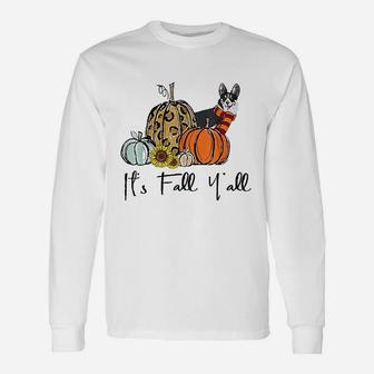Its Fall Yall Corgi Dog Leopard Pumpkin Sunflower Long Sleeve T-Shirt
