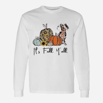 Its Fall Yall Yellow Dachshund Dog Leopard Pumpkin Falling Long Sleeve T-Shirt