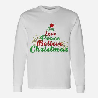 Joy Love Peace Believe Christmas Long Sleeve T-Shirt - Seseable