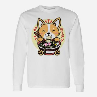 Kawaii Ramen Cute Anime Dog Corgi Japanese Noodles Long Sleeve T-Shirt | Seseable CA