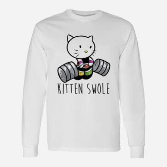 Kitten Swole Cat Powerlifting Weightlifting Gym Long Sleeve T-Shirt - Seseable