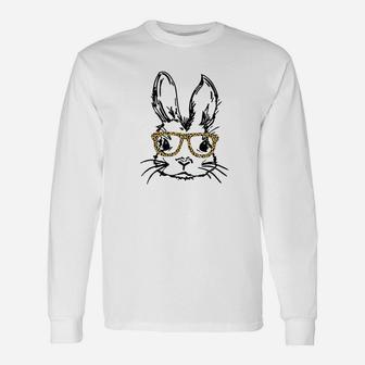 Leopard Bunny Easter Day Glasses Eggs Easter Long Sleeve T-Shirt - Seseable