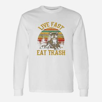 Live Fast Eat Trash Raccoon Camping Vintage Long Sleeve T-Shirt - Seseable