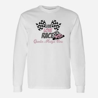 Live Love Race Quarter Midget Cars Shirt Pink Gray Grey Long Sleeve T-Shirt - Seseable