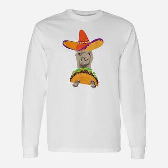 Llama Eating Taco Cool Mexican Alpaca Long Sleeve T-Shirt - Seseable