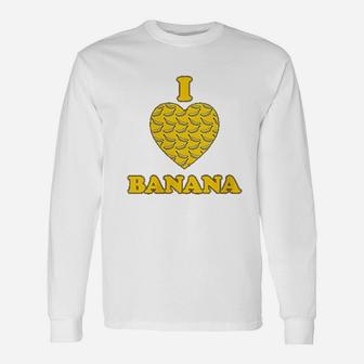 I Love Banana Heart Full Of Bananas Lovely Cartoon Long Sleeve T-Shirt - Seseable