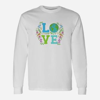 Love Earth Save The Planet Vintage Floral Earth Day Clothes Long Sleeve T-Shirt - Seseable