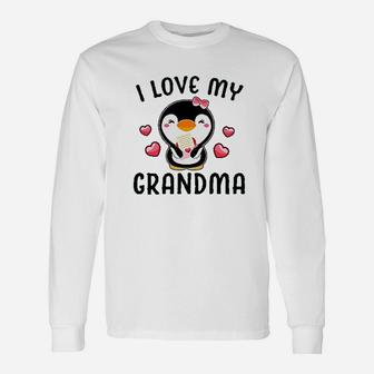 I Love My Grandma With Cute Penguin And Hearts Long Sleeve T-Shirt - Seseable