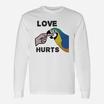 Love Hurts Blue And Gold Macaw Parrot T-shirt Long Sleeve T-Shirt - Seseable