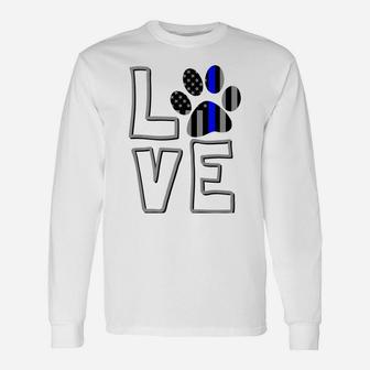 Love Police Dog Paw Print Thin Blue Line K9 Long Sleeve T-Shirt - Seseable