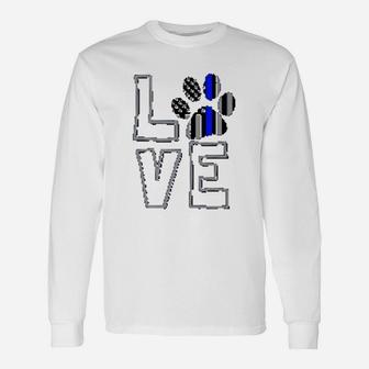 Love Police Dog Paws Print Thin Blue Line K9 Long Sleeve T-Shirt - Seseable